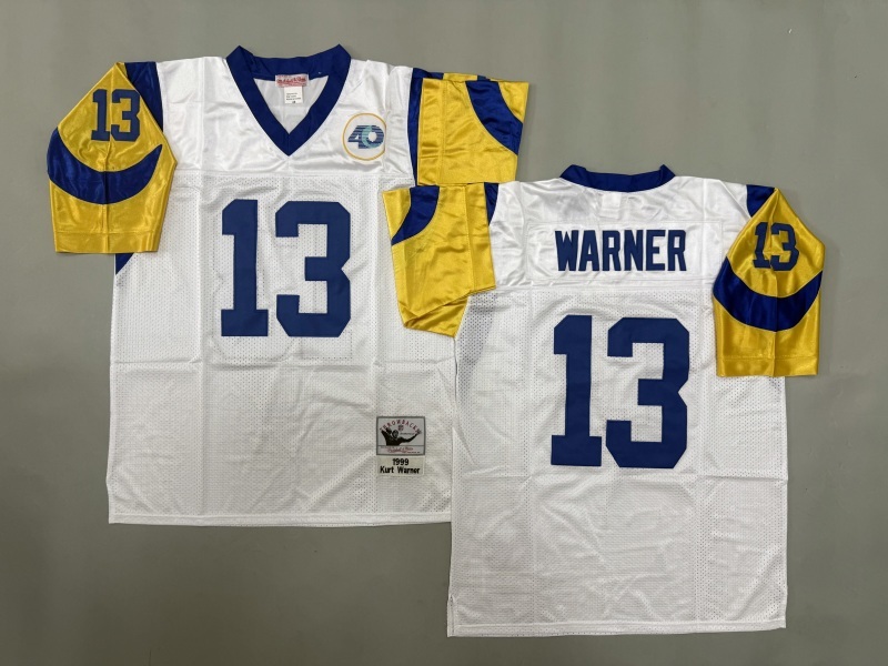 Men 2025 Los Angeles Rams #13 Warner white Throwback Limited NFL Jersey style 002